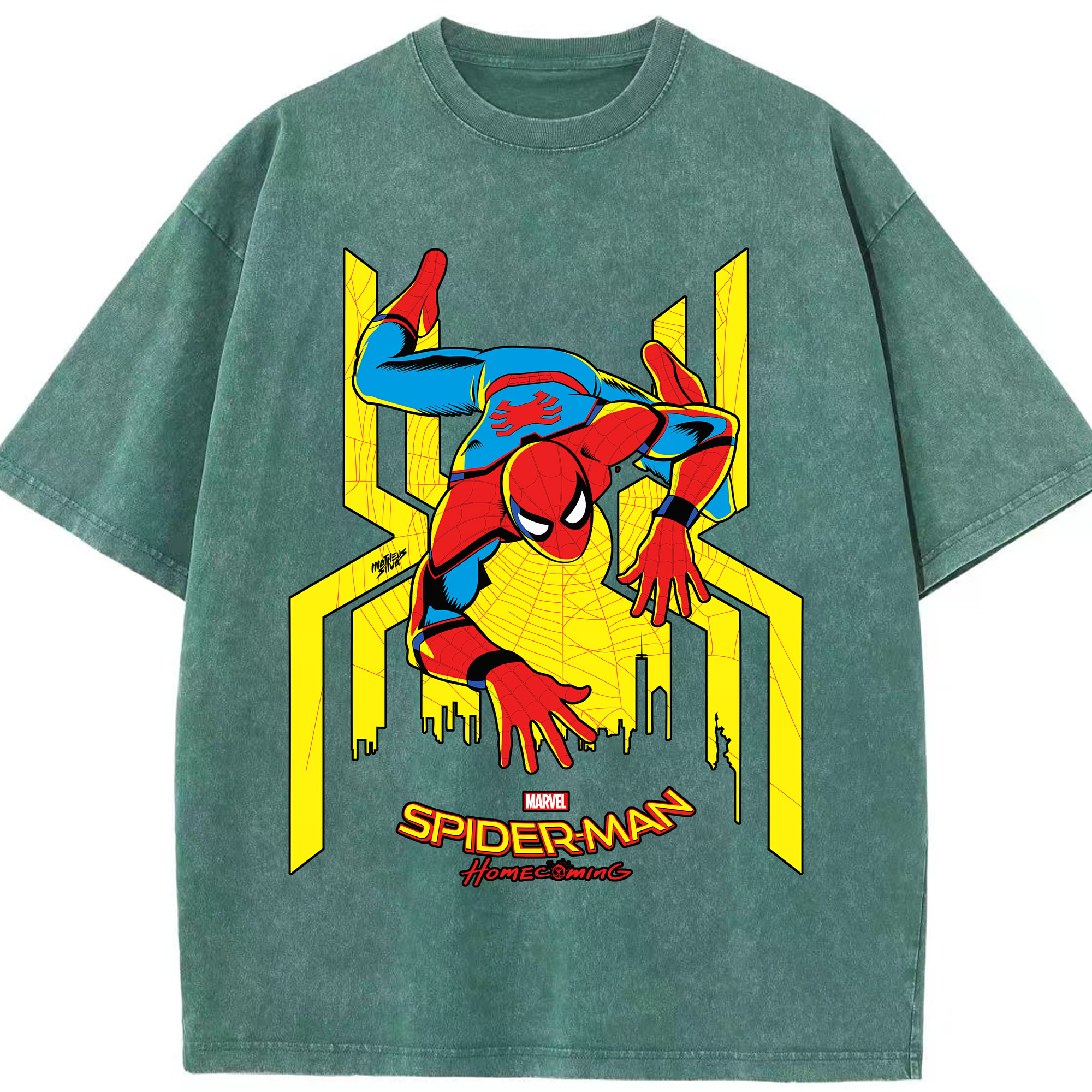 （画像用） Spider Man スパイダーマン 綿100% ヴィンテージ風 半袖Tシャツ（フロントプリント）